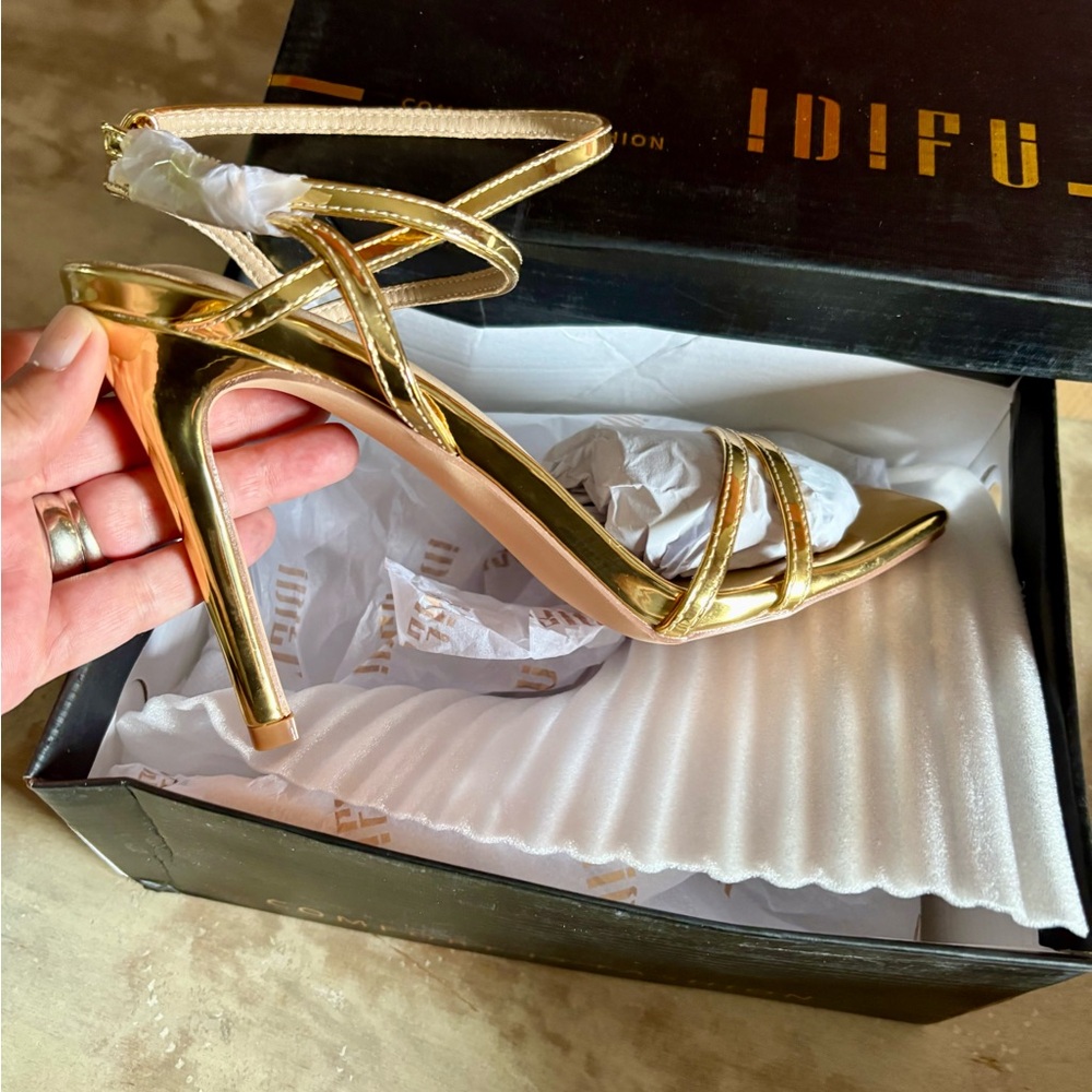 IDIFU Gold Strappy Heels for Women